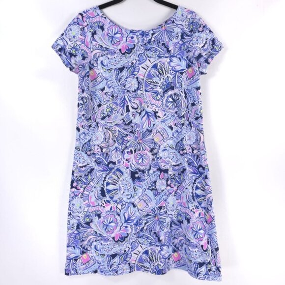 Lilly Pulitzer Short Sleeve Bay Dress Iris Blue Namastay In The Jungle MEDIUM - Picture 5 of 13